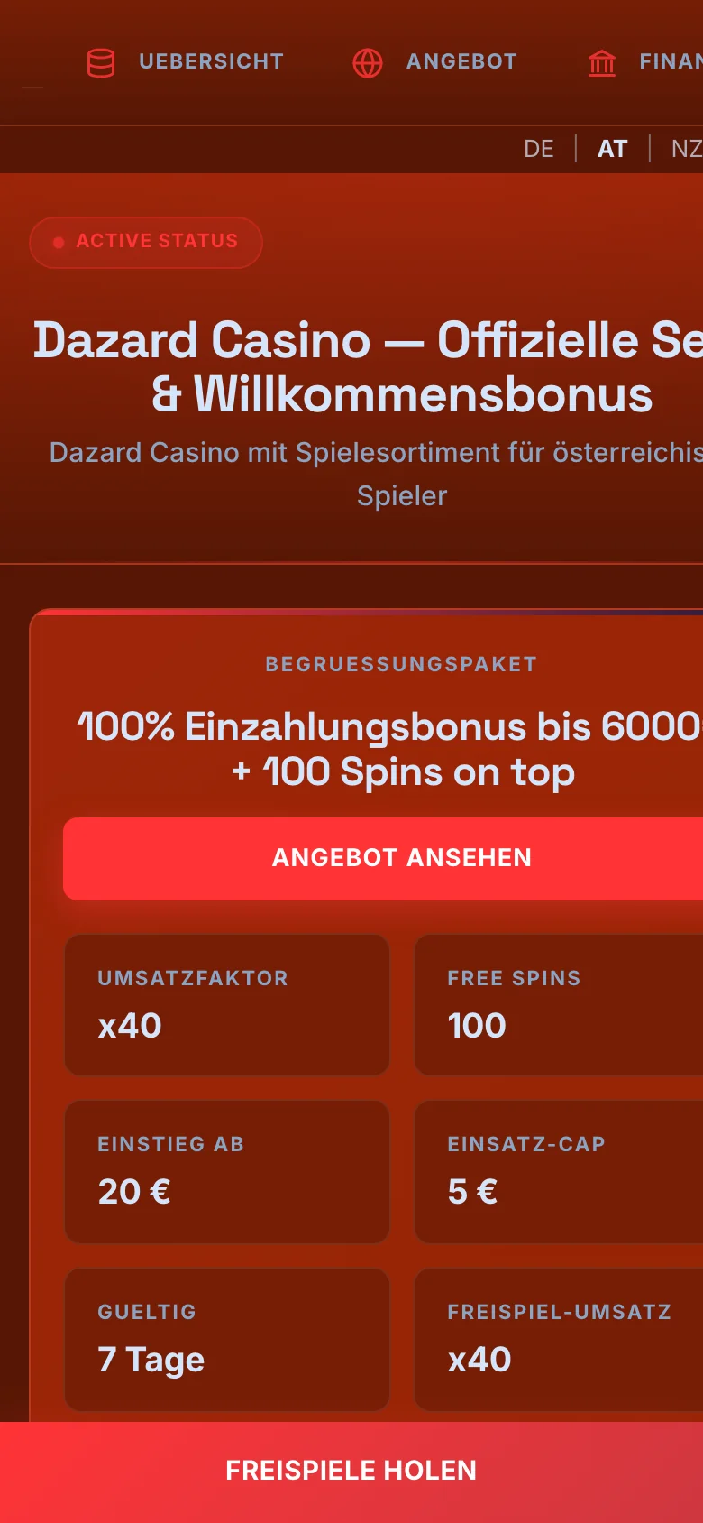 Dazard Casino mobile lobby screenshot