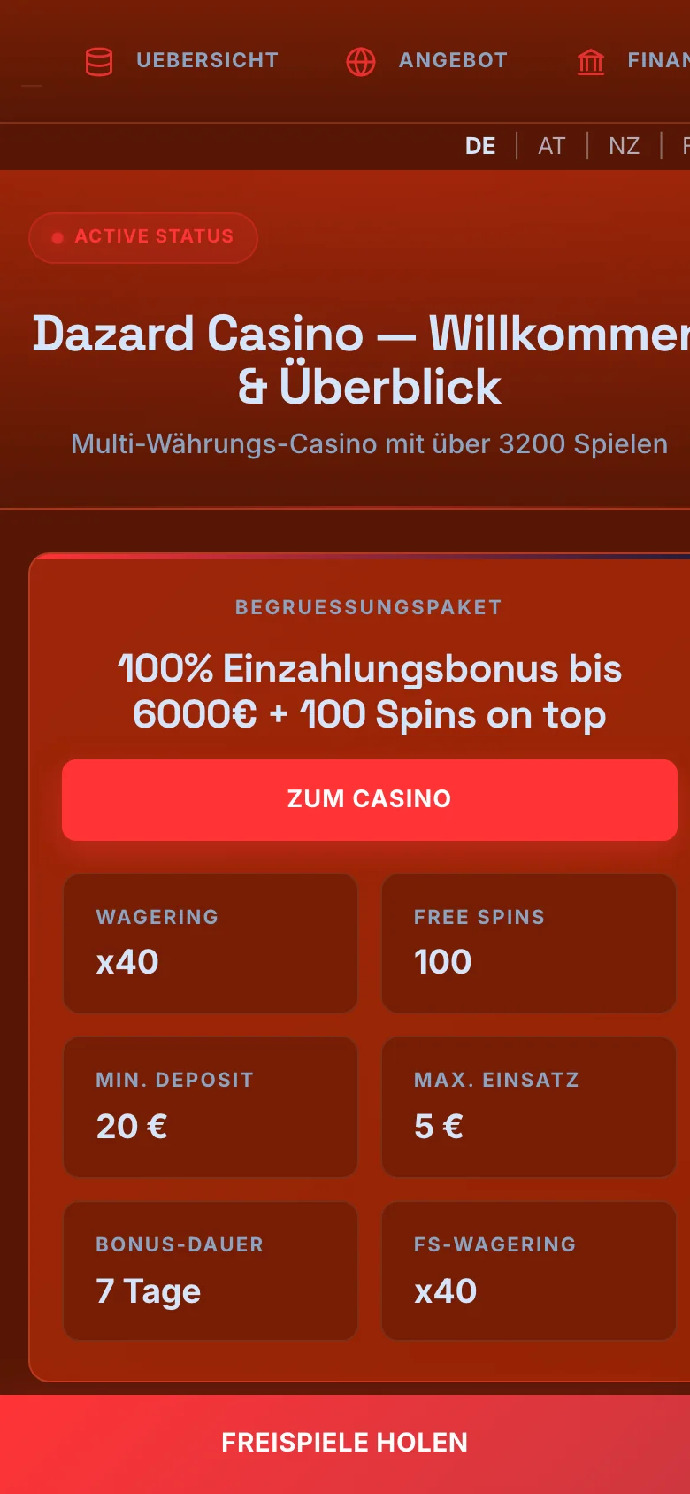 Dazard Casino mobile lobby screenshot