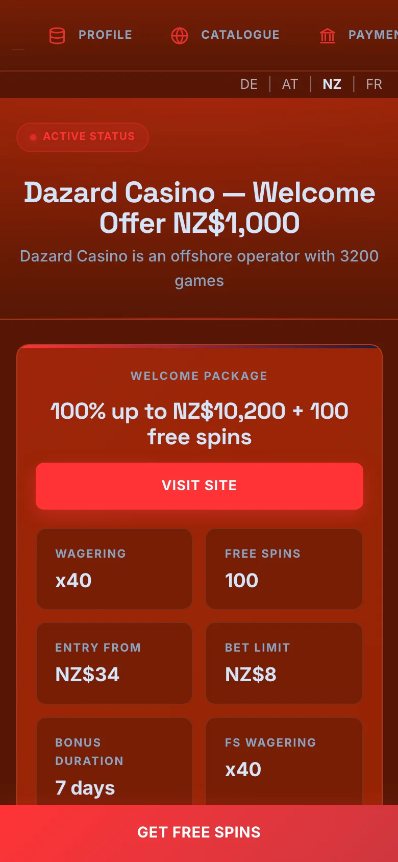 Dazard Casino mobile lobby screenshot